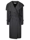 Acne Studios Womens Grey Black Long-sleeves Buckle-belt Regular-fit Wool-blend Coat In Black