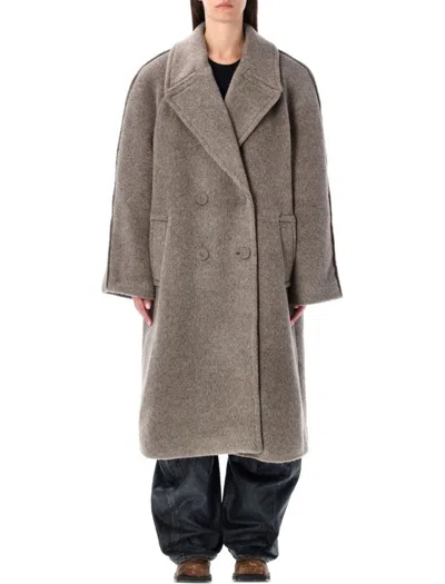Acne Studios Double-breasted Grey Coat With Wide Notched Collar And Oversized Silhouette In Gray