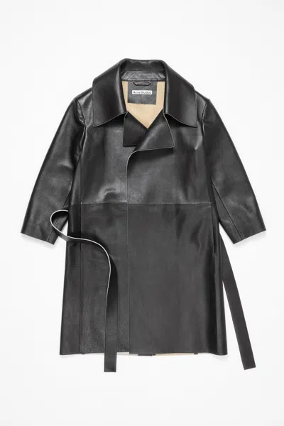 Acne Studios Double-breasted Leather Coat In Black