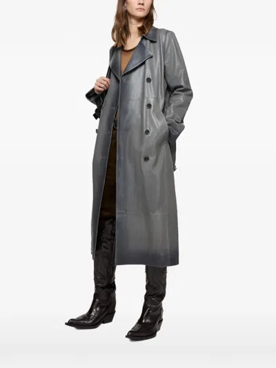 Acne Studios Double-breasted Leather Coat In Gray