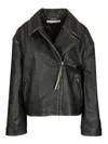 Acne Studios Double Breasted Leather Jacket Jackets Black In Black