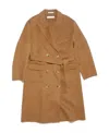 Acne Studios Double-breasted Camel Coat With Belted Waist In Brown