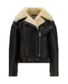 Acne Studios Calf Leather And Shearling Flight Jacket In Dark Brown/beige