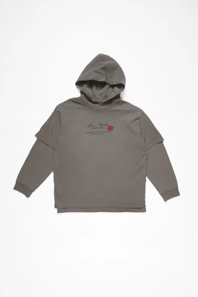 Acne Studios Layered Sleeve Hoodie With Printed Graphics In Gray