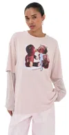 Acne Studios Pink Violet Layered T-shirt With Print In Pink