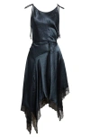 Acne Studios Womens Petrol Blue Asymmetric Lace-trim Satin Midi Dress In Blue