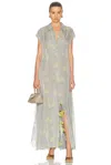 Acne Studios Layered Chiffon And Floral-print Crepe Maxi Dress In Yellow & Grey