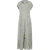Acne Studios Layered Chiffon And Floral-print Crepe Maxi Dress In Yellow/grey