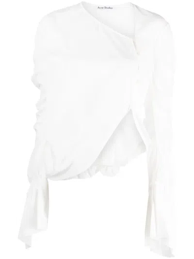 Acne Studios Draped Asymmetric Cotton Blouse In White
