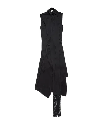 Acne Studios Draped Fringed Midi Dress In Black