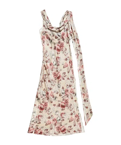 Acne Studios Draped Print Dress In Gold