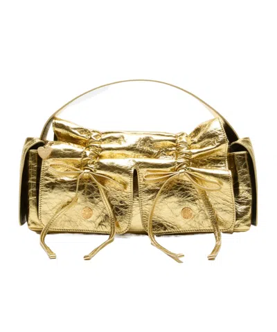 Acne Studios Drawstring Leather Shoulder Bag In Gold