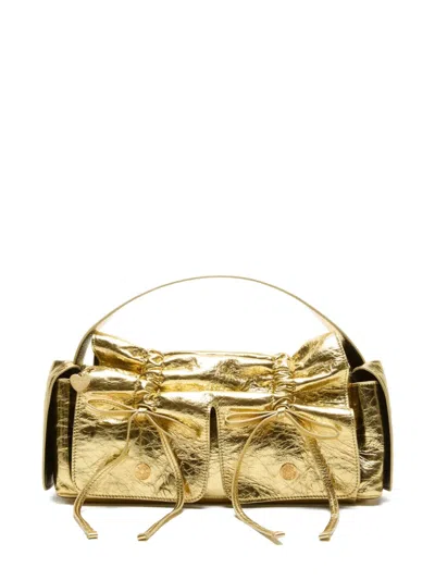 Acne Studios Drawstring Leather Shoulder Bag In Gold