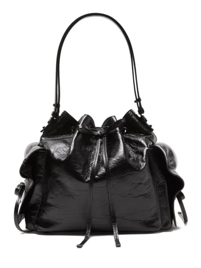 Acne Studios Drawstring Ruffled Leather Shoulder Bag