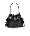 Acne Studios Drawstring Ruffled Leather Shoulder Bag In Black