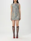 Acne Studios Coated Denim Mini Dress In Blue