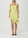 Acne Studios Daky Asymmetric Ruffle Lace-up Detail Dress In Yellow