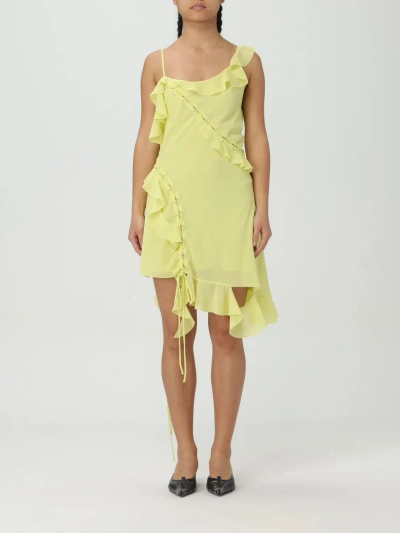 Acne Studios Daky Asymmetric Ruffle Lace-up Detail Dress In Yellow