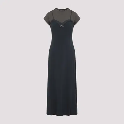 Acne Studios Gray Layered Jersey Midi Dress In Black
