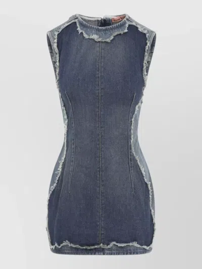 Acne Studios Dress Sleeveless Round Neckline Frayed Edges In Blue