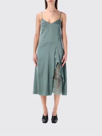 Acne Studios Satin Midi Dress With Lace Inserts In Blue