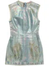 Acne Studios Distressed Foiled Denim Mini Dress In Blue