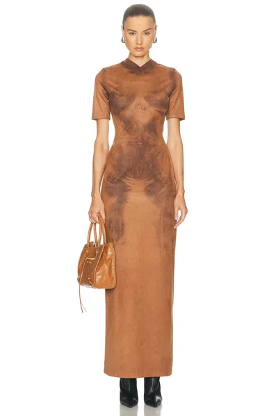 Acne Studios Dueda Printed Jersey Midi Dress In Brown