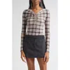 Acne Studios Ebrooke Faded Check Ruched V-neck Mesh Top In Multi