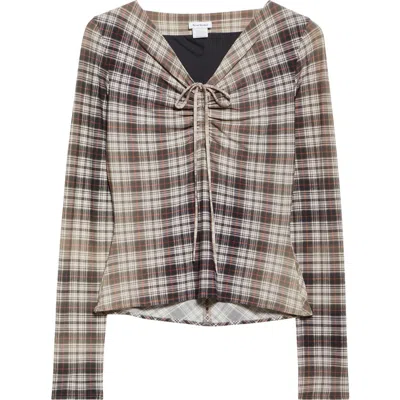 Acne Studios Ruched Checked Stretch-jersey Top In Brown