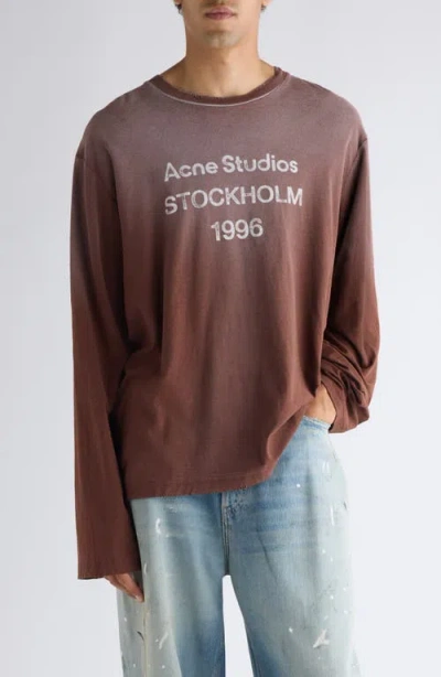 Acne Studios Edden 1996 Distressed Logo Graphic T-shirt In Brown