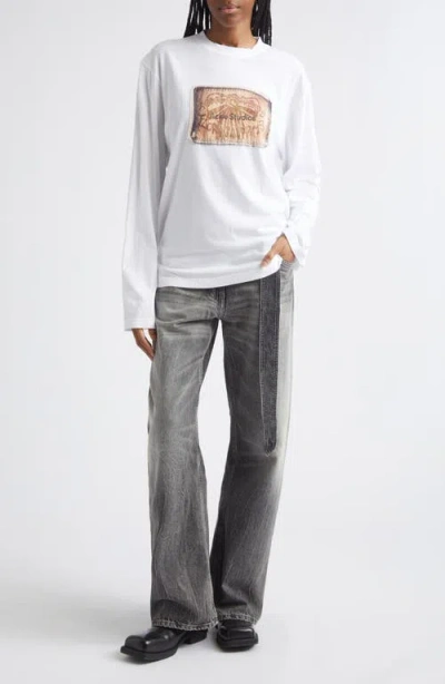 Acne Studios Edden Bow Logo Cotton Long Sleeve T-shirt In White