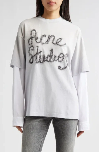 Acne Studios Edra Double U Tinsel Logo Layered T-shirt In White