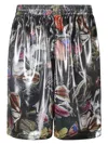 Acne Studios Elastic Waist Graphic Print Shorts In Black Multicolor