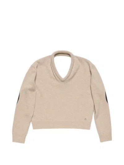 Acne Studios Elbow-patch V-neck Sweater In Neutral