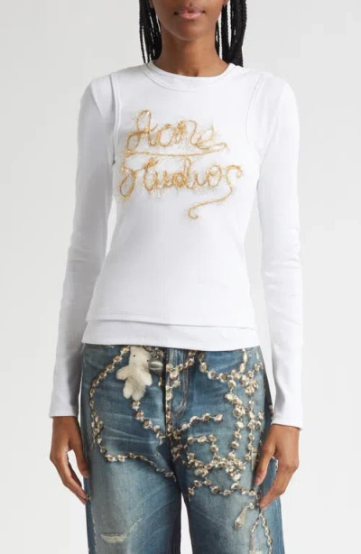 ACNE STUDIOS ACNE STUDIOS ELGA TINSEL LOGO RIB LONG SLEEVE LAYERED T-SHIRT