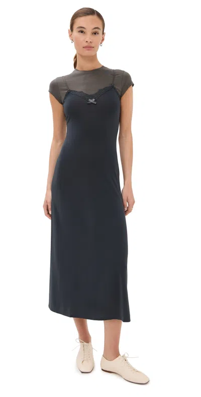 Acne Studios Lace-trimmed Stretch-jersey And Cotton-blend Jersey Midi Dress In Grey