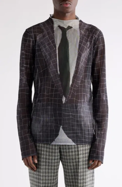 Acne Studios Elway Suit Trompe L'oeil Print Long Sleeve Mesh T-shirt In Brown