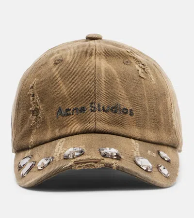 Acne Studios Embellished Cotton Canvas Baseball Cap In Brown