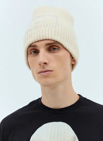 Acne Studios Embellished Face Logo Beanie Hat In Gold