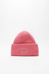 Acne Studios Logo Embellished Ribbed Beanie In Tango Pink
