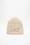 Acne Studios Embellished Face Square Beanie In Oatmeal Melange