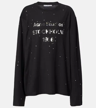Acne Studios Embellished Logo Cotton And Hemp Jersey T-shirt In Black