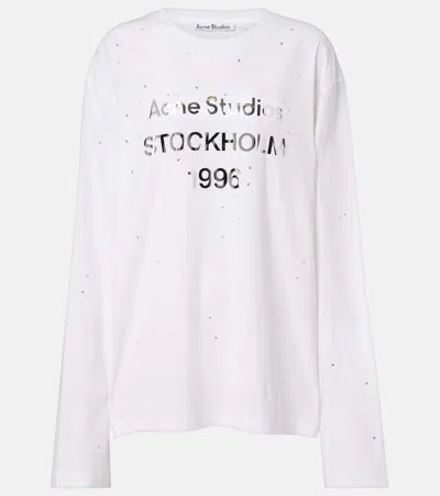 Acne Studios Embellished Logo Cotton And Hemp Jersey T-shirt In White