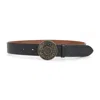 Acne Studios Embossed Black Calf Leather Belt With Aged Gold-tone Buckle In Black