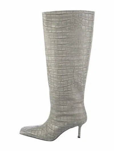 Pre-owned Acne Studios Embossed Leather Animal Print Boots In Grey