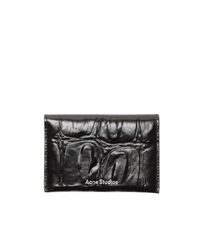 Acne Studios Embossed Leather Card Holder In Black