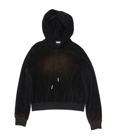 Acne Studios Embossed-logo Velour Hoodie In Black