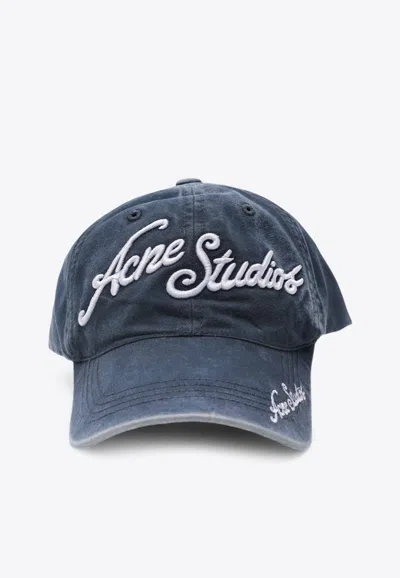 Acne Studios Embossed Logo Washed Baseball Cap In Blue