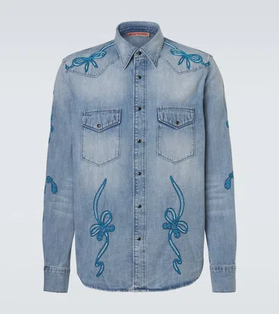 Acne Studios Embroidered Denim Shirt In Blue