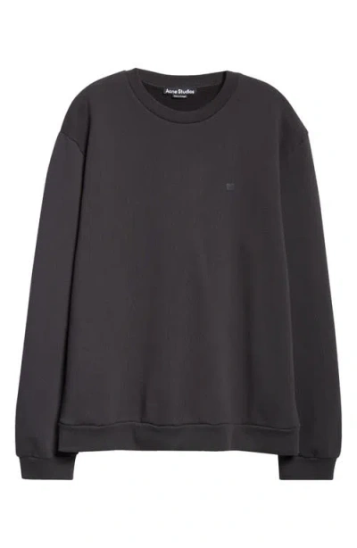 Acne Studios Embroidered Face Patch Fleece Sweatshirt In Black